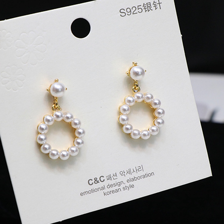 Gaya Korea Dongdaemun semua pertandingan mutiara anting-anting square round perak stud anting-anting