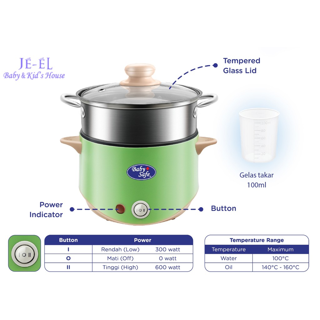 Baby Safe Multi Cooker Steam Boil Fry Mengukus Merebus Menggoreng 1 Ltr LB011