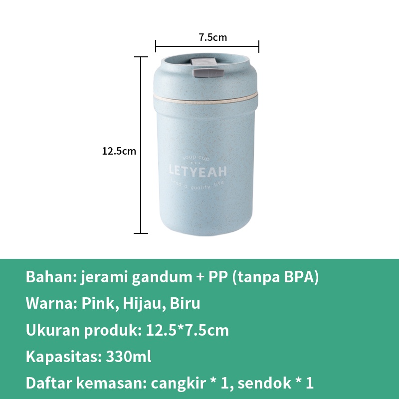 Letyeah &amp; Kaizenliving Cangkir sup tahan panas anti bocor tumpah portable dengan sendok / BPA free