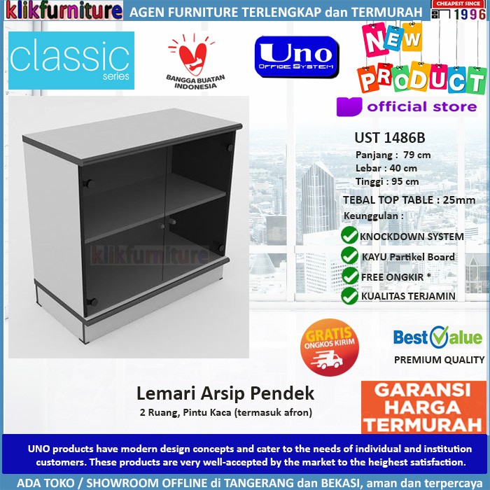 UST 1486B UNO Lemari Arsip Pendek 2 Ruang Pintu Kaca
