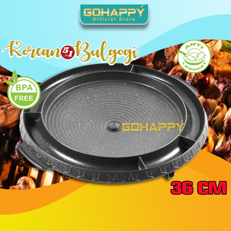 BULGOGI PAN 5 IN 1 Gohappy Panci pemanggang Grill pan lebar 36 CM alat panggang anti lengket family restaurant