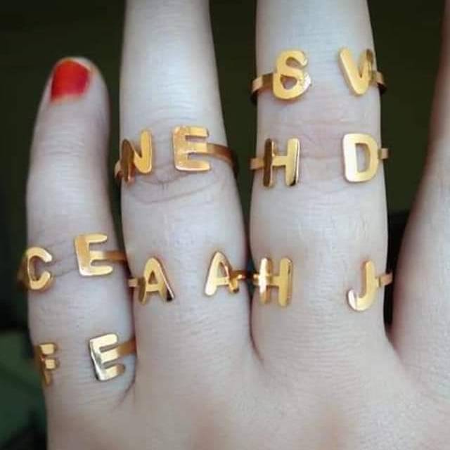 Cincin nama inisial lapis emas 24k