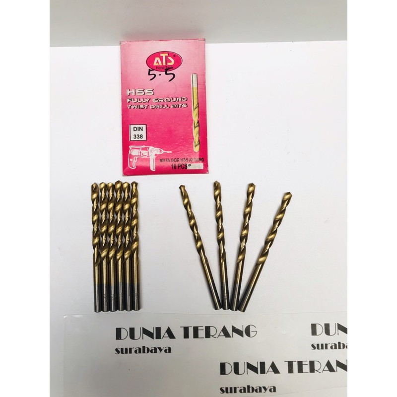 Mata Bor Besi ATS 5,5mm Kuning - HSS TiN Coated Fully Ground Twist Drill Bits 5.5 5,5 mm