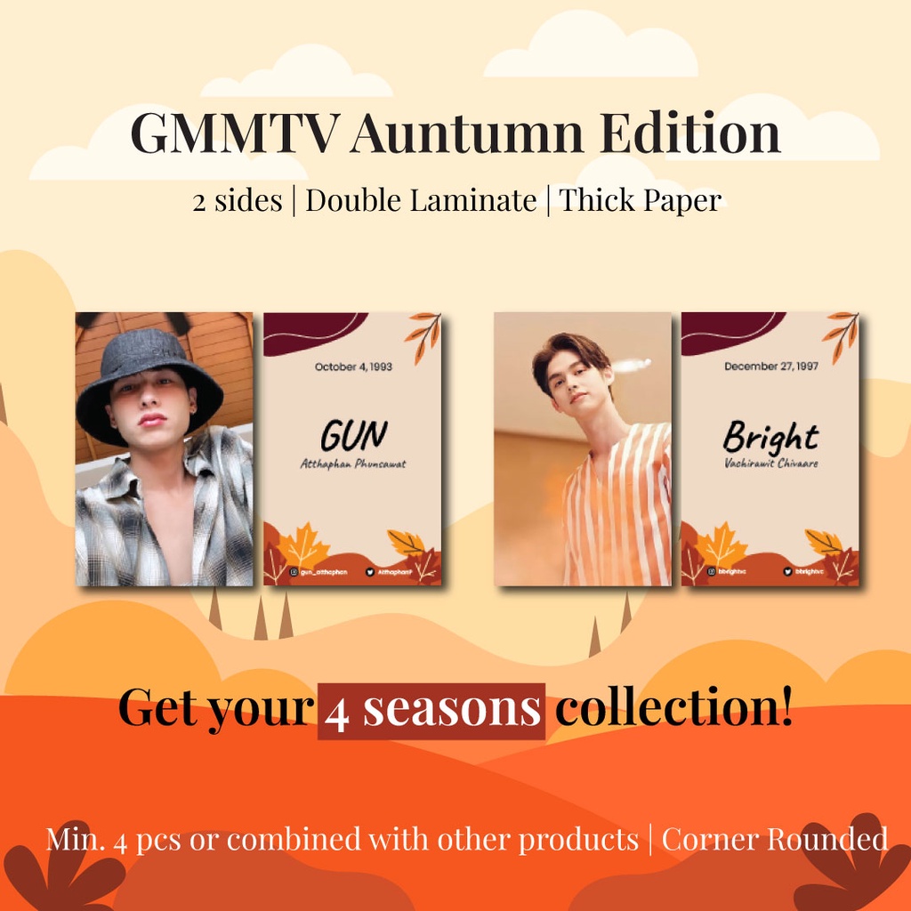 AUTUMN ver. Photocard 2 Sisi GMMTV Bright Win Ohm Nanon Raikantopeni Thailand