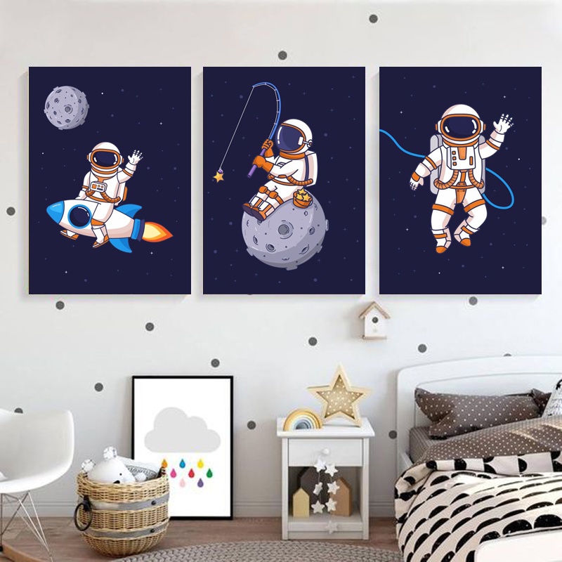 PROMO 1 SET Hiasan Dinding Kamar Bayi (A4) Tema Luar Angkasa Astronot Pajangan Anak Dekorasi Bayi Wall Decor - A&amp;M