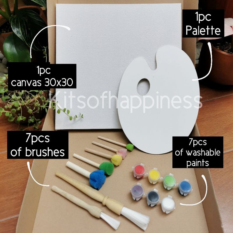 

Painting set for kids / kanvas lukis anak / kuas sponge / palet / cat washable / roller brush