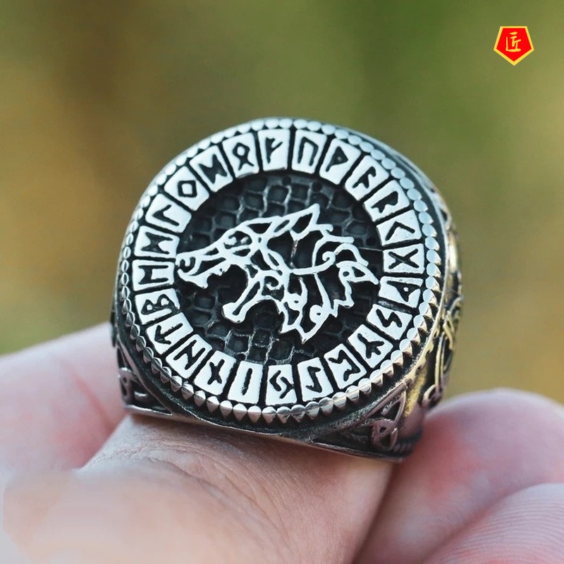 [Ready Stock]Retro Personalized Wolf Ring 925 Silver Black