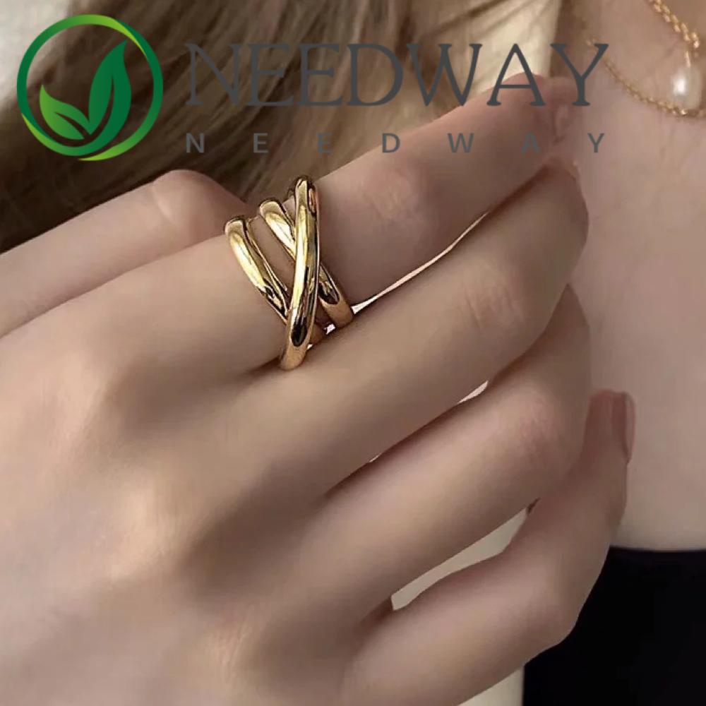 Cincin Sterling Silver 925 Multilayer Model Terbuka Dapat Disesuaikan Warna-Warni Gaya Korea Untuk Wanita