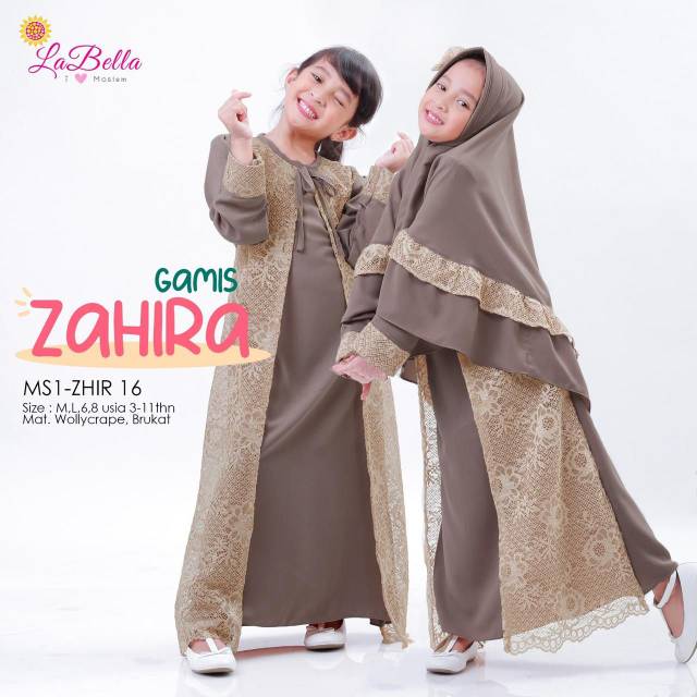 Gamis Pesta Anak  Brokat Zahira Labella Coklat Susu