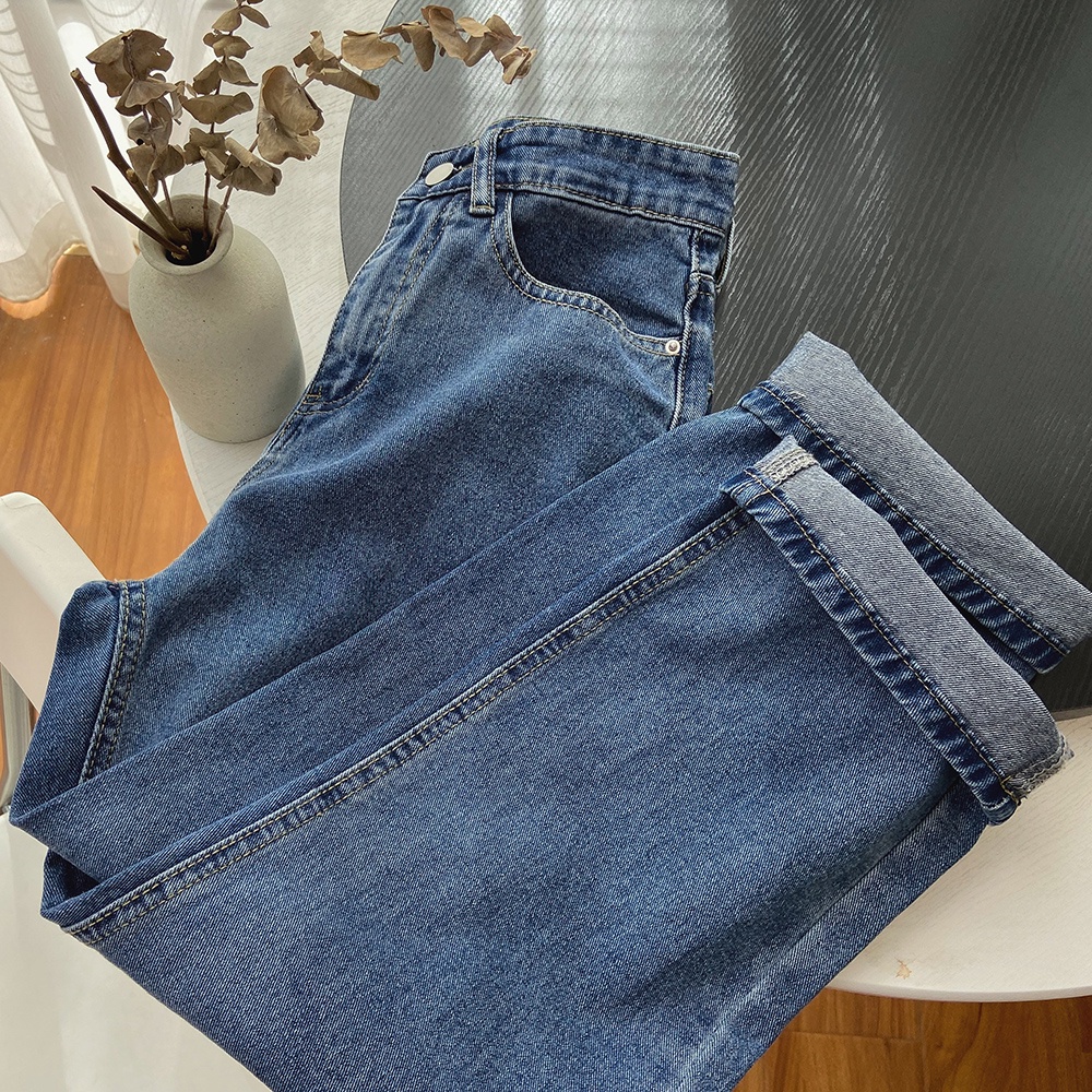 Biru Keren Terbaru warna denim korean style highwaist lurus loose celana jens wanita Import(realpict)