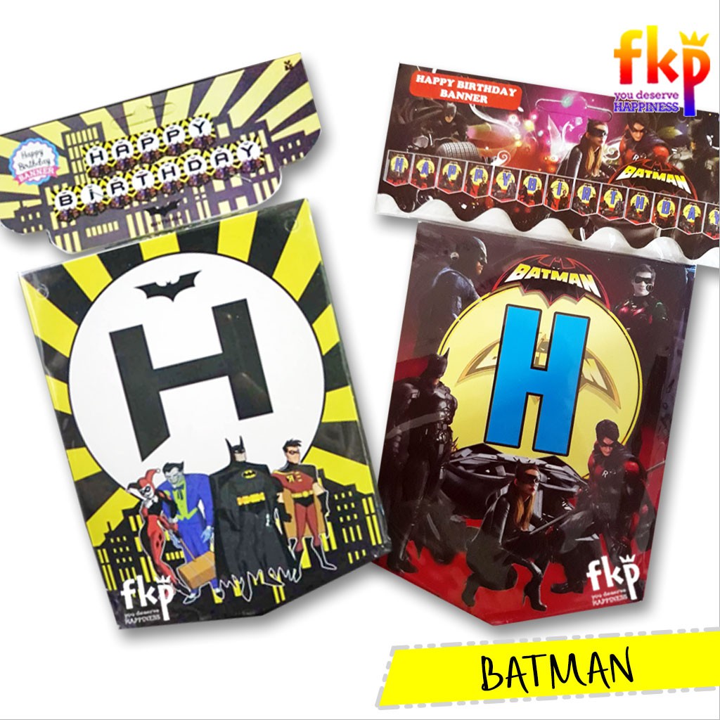 FUN KIDS PARTY Banner HBD Batman / Bunting Flag Ultah Batman