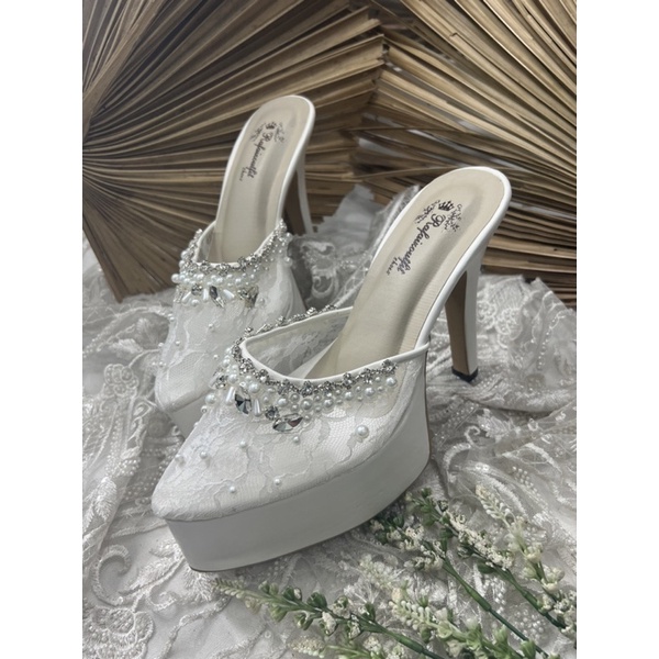 sepatu wanita syantika putih wedding shoes 12cm lancip