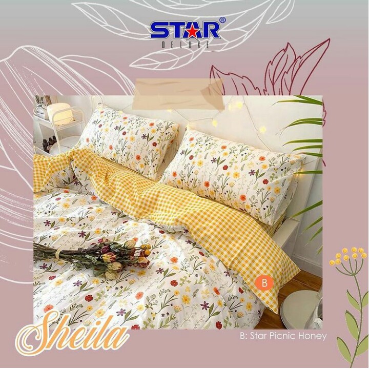 Sprei Katun Lokal Premium Sheila By Star Bunga bunga dasar putih / Sprei Homemade / Sprei Aesthetic 