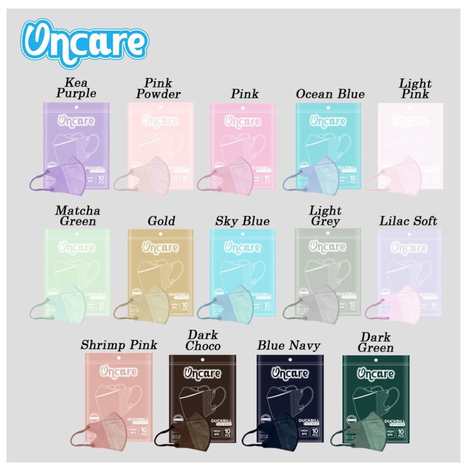 MASKER DUCKBILL WARNA ON CARE 3 PLY ISI 10 PCS