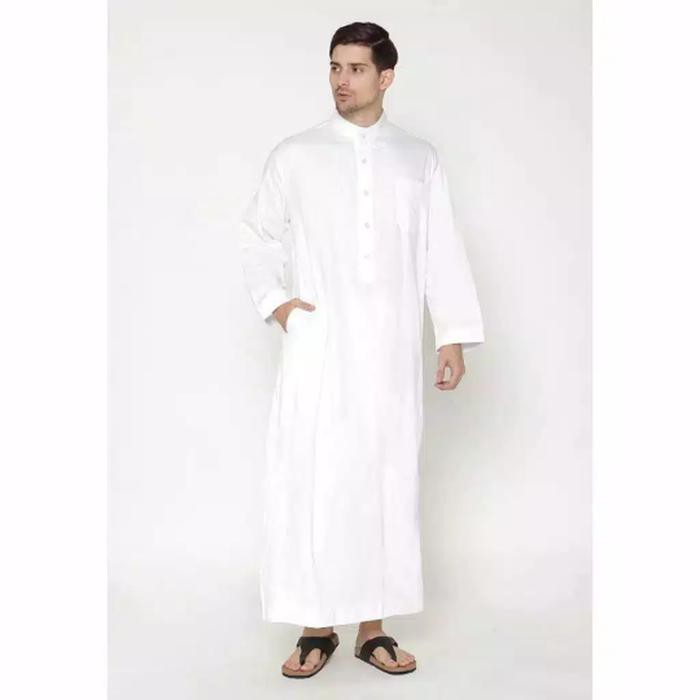 JUBAH PRIA HARAMAIN AL MULKI/GAMIS PRIA DEWASA - PUTIH, M