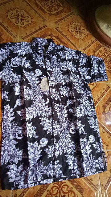 Kemeja Batik Pria Modern Lengan Panjang Motif Mega Mendung Biru Dan Coklat
