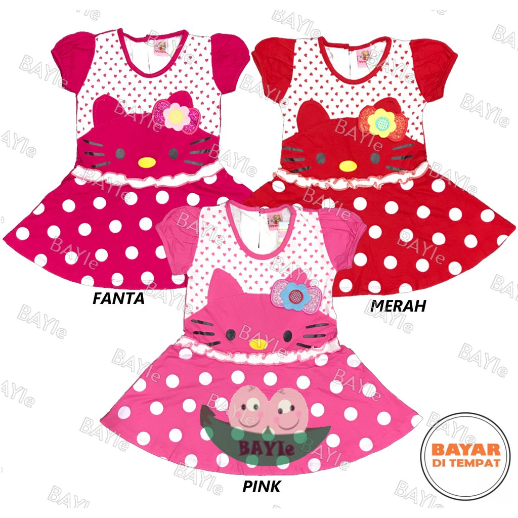 BAYIe - Setelan Baju Bayi Dress Perempuan motif HELLO KITTY YUNISA / Pakaian anak cewek 1 - 2 tahun