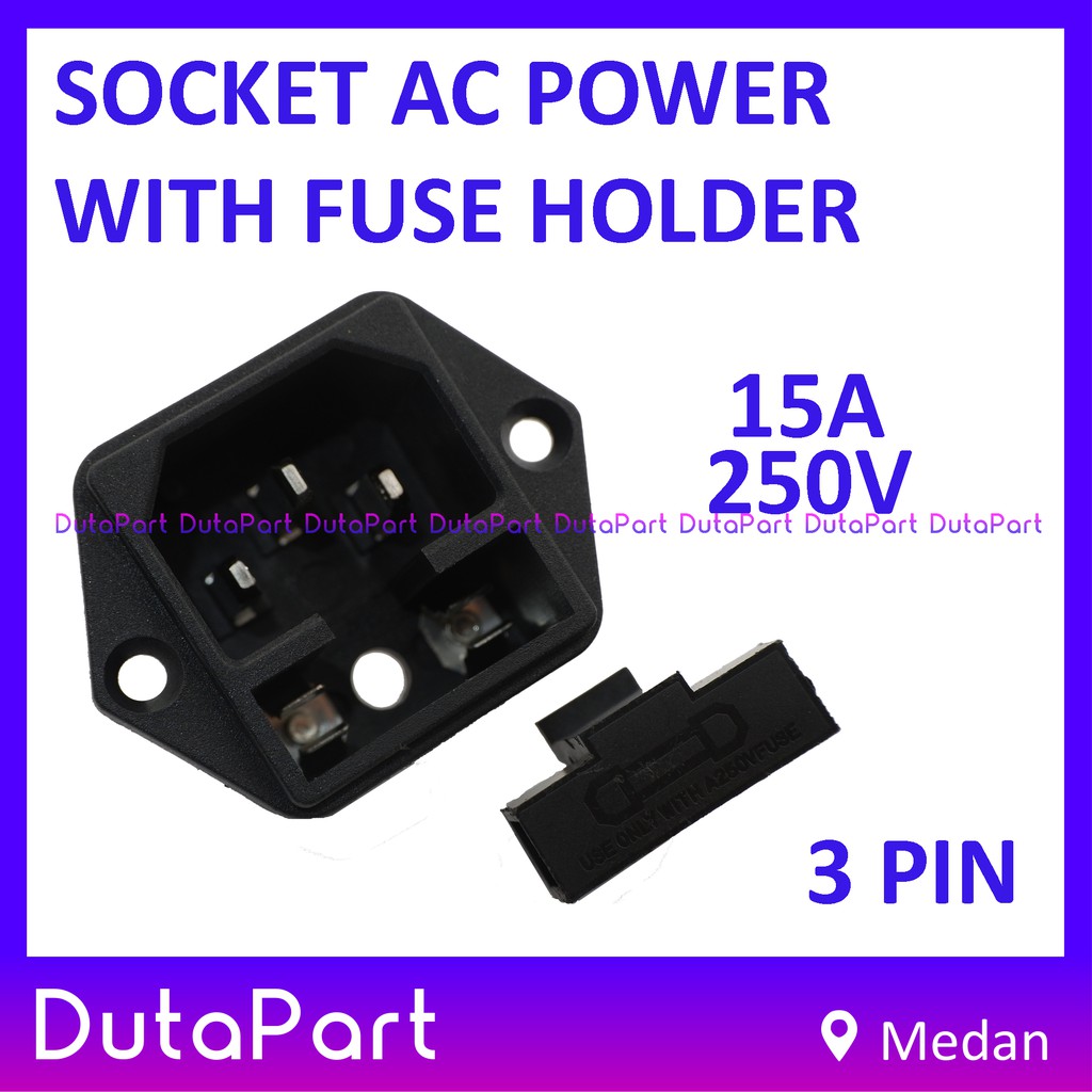 Socket AC Power 2in1 + Fuse Folder Soket Outlet Inlet Box 15A 250V