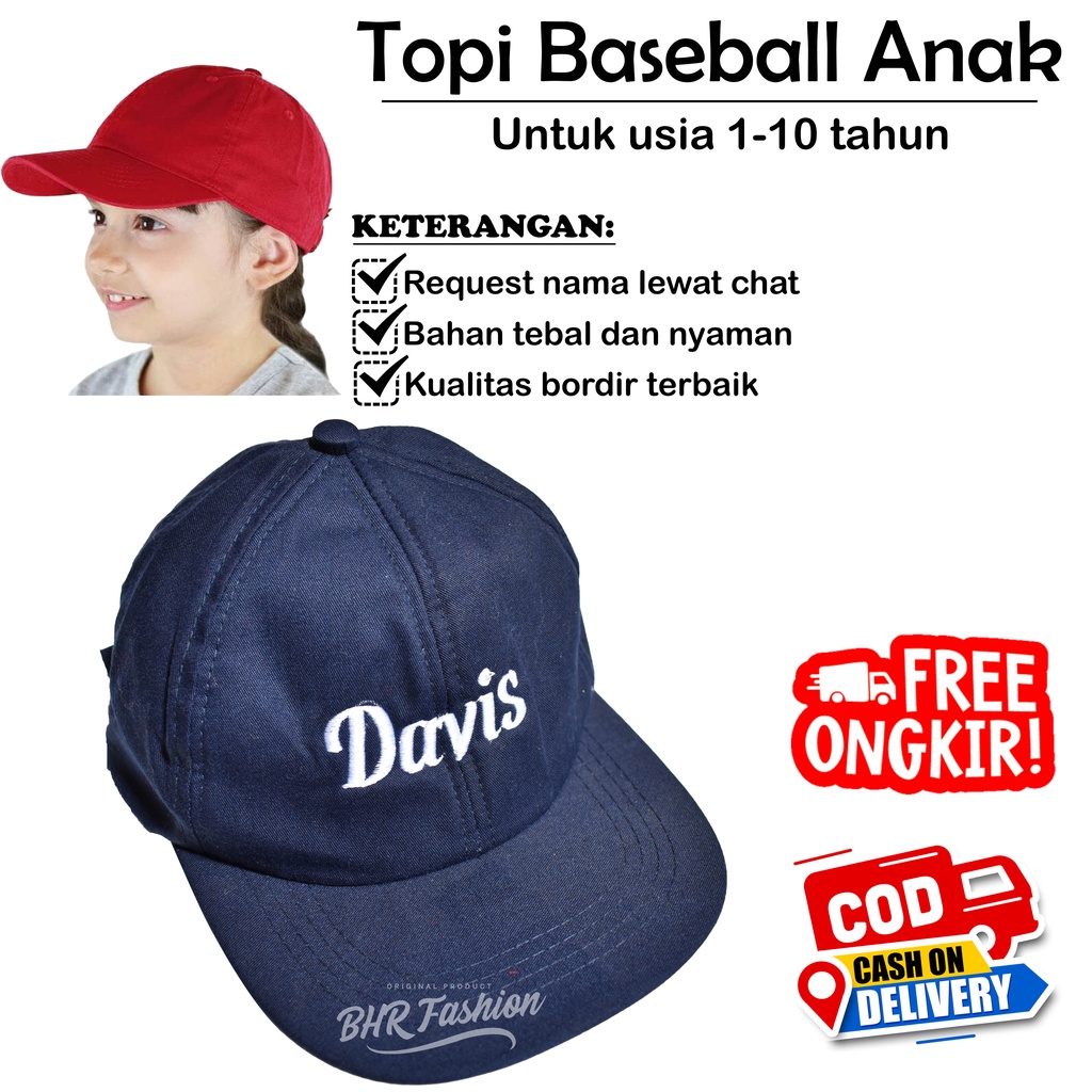 Topi Baseball Anak 1-10 Tahun Free Bordir Nama