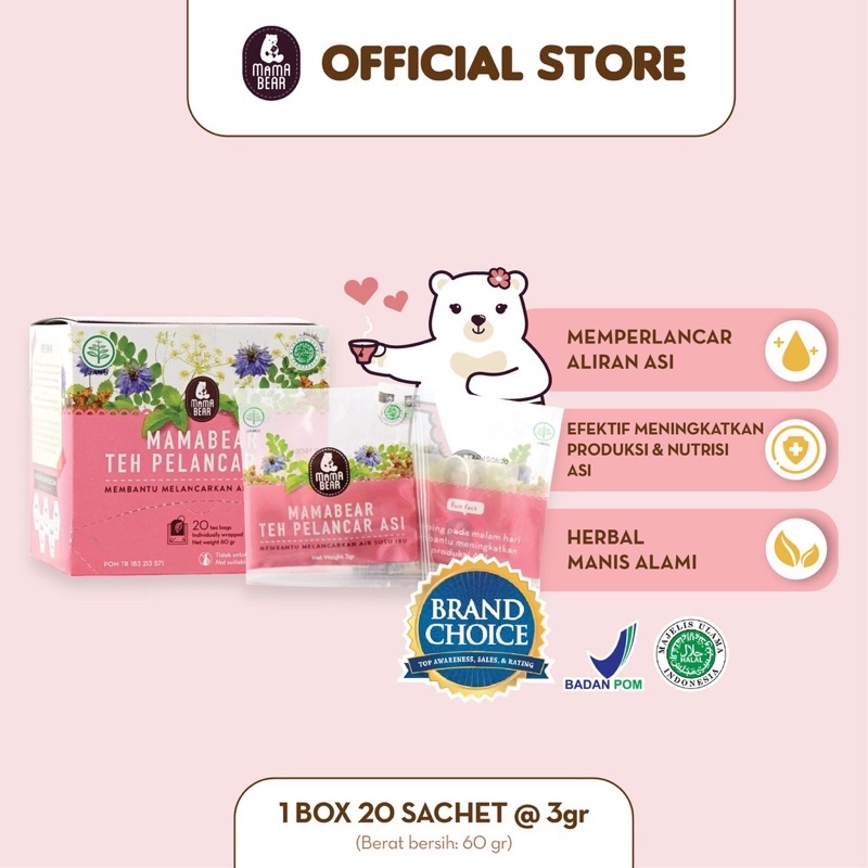 1/ 3 / 6 BOX Mamabear ASI booster tea / teh penambah pelancar ASI Mama Bear isi 20pcs FREE BUBBLE