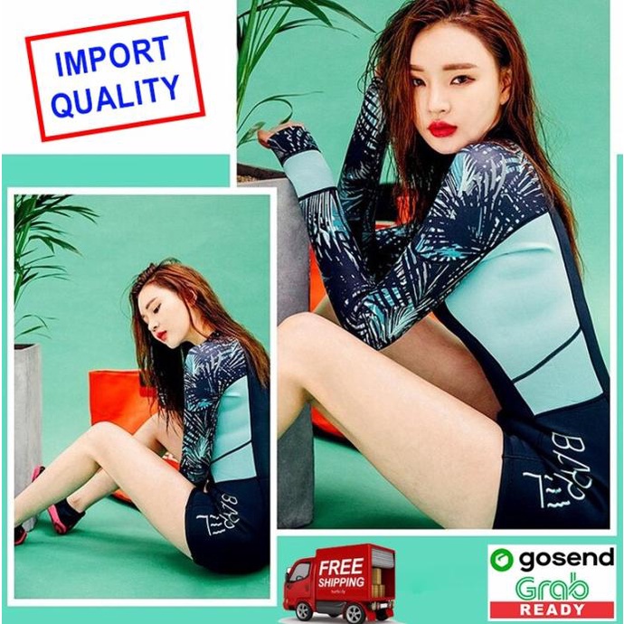 Barrel Monokini One Piece Baju Renang Lengan Panjang Wanita Diving