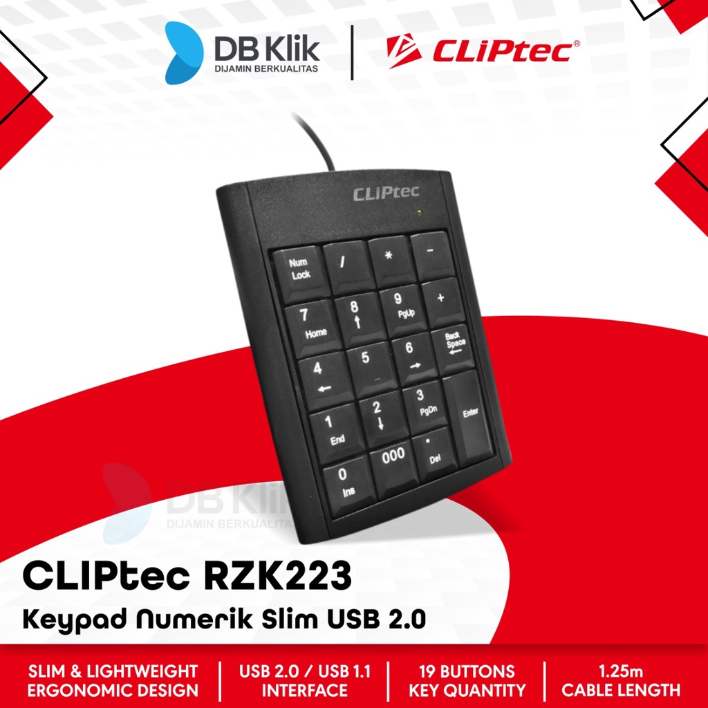 Keypad Numerik Slim CLIPtec RZK223 USB 2.0 - CLIPTEC RZK 223