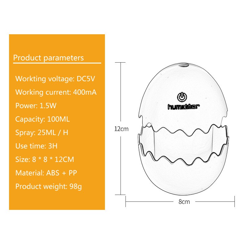 Cracked EGG Humidifier with Night Light LED