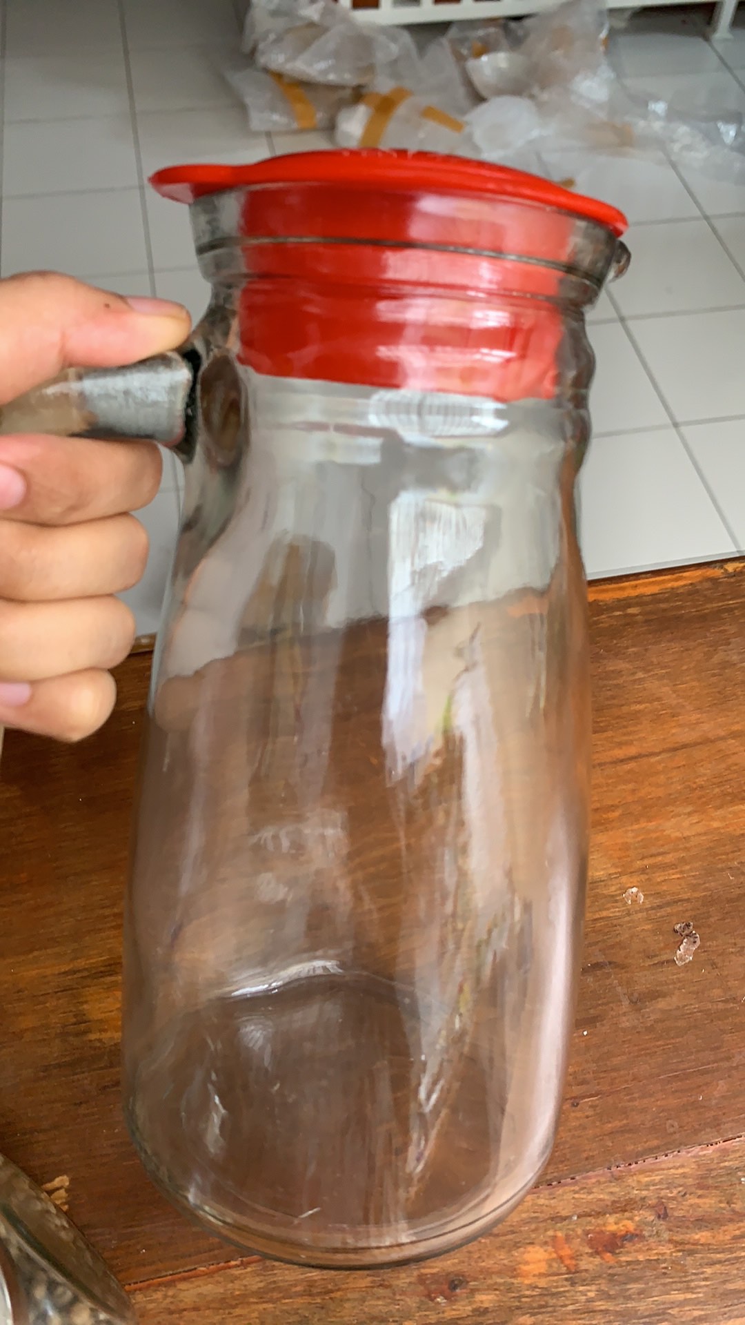 Pitcher Kaca 1 Liter Bulat Dengan Tutup - Teko Kaca Berkualitas