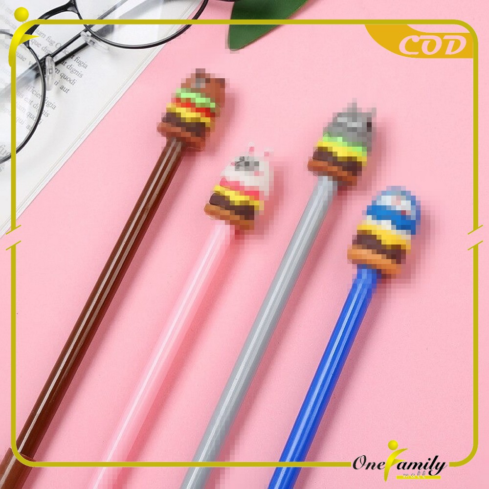 ONE-A7 Pena Hamburger Cartoon/Pulpen Burger Unik/Pen Burger Kartun Line Stationary-6