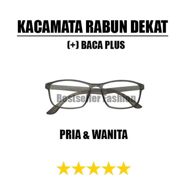 KACAMATA BACA FULL PLUS (+) UKURAN +1.00 S/D +3.00 FRAME ABU RABUN DEKAT UNTUK PRIA DAN WANITA FREECASE