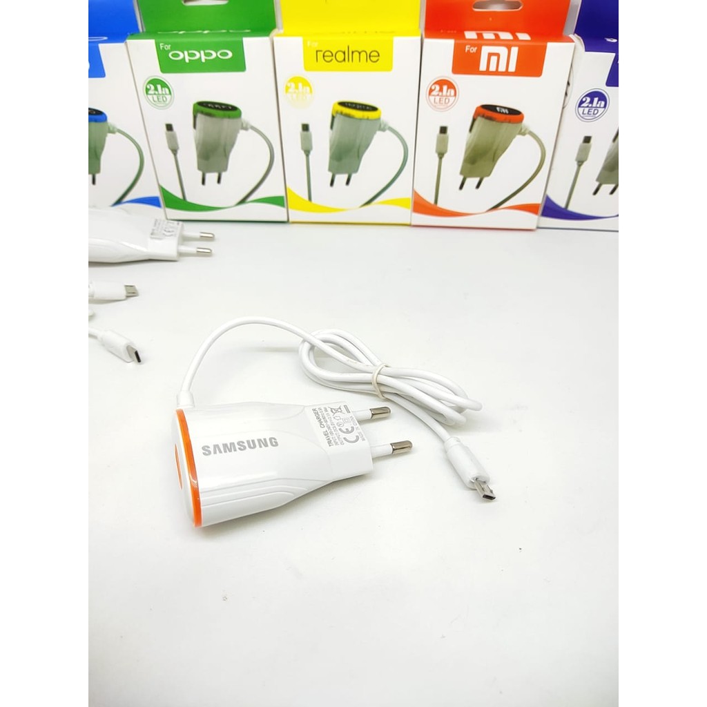 LED Charger 1 Lubang USB Sambung Kabel Micro 2.1A MERK HP For Smartphone