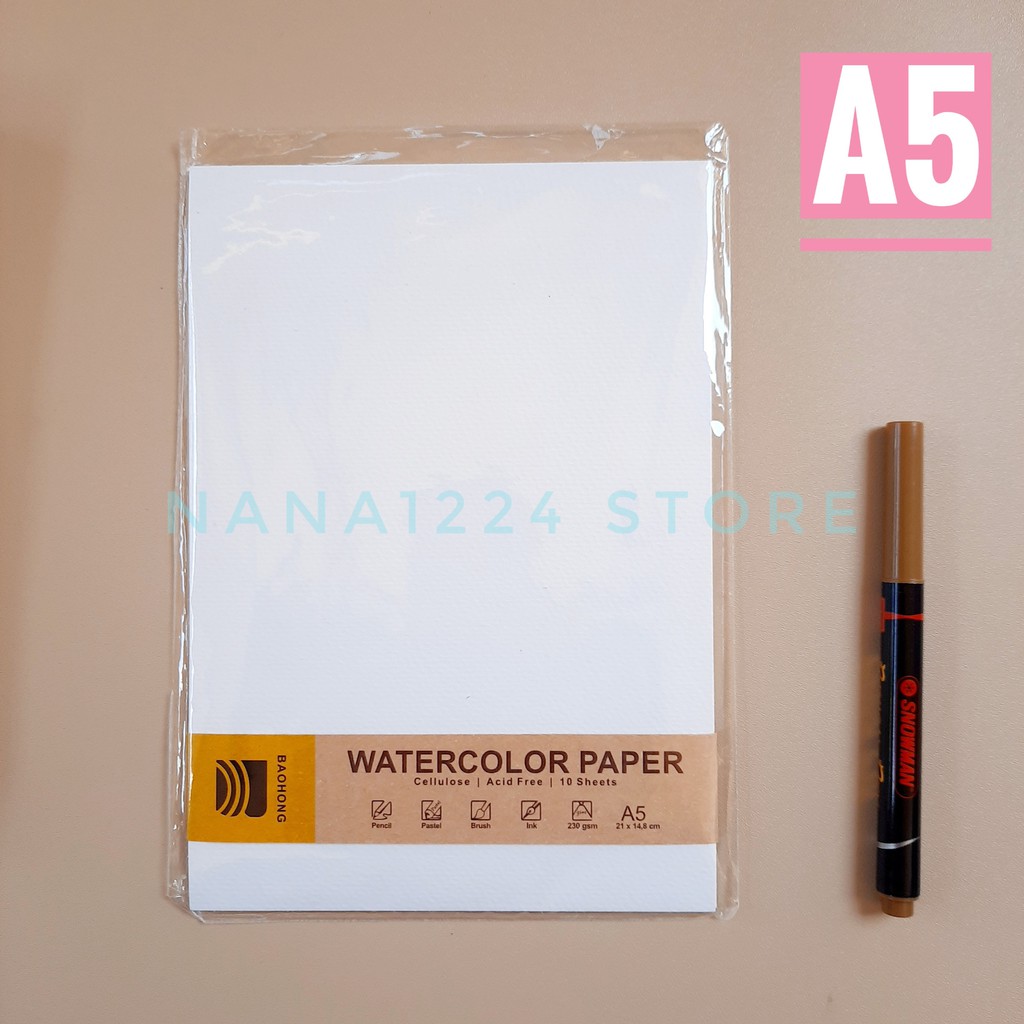 

WATERCOLOR PAPER BAOHONG A5 230 GSM SET ISI 10 LEMBAR KERTAS CAT AIR