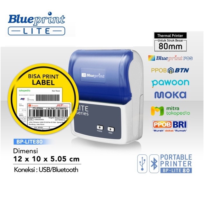 Portable Printer Thermal Label 80 BLUEPRINT BP LITE80 USB + Bluetooth