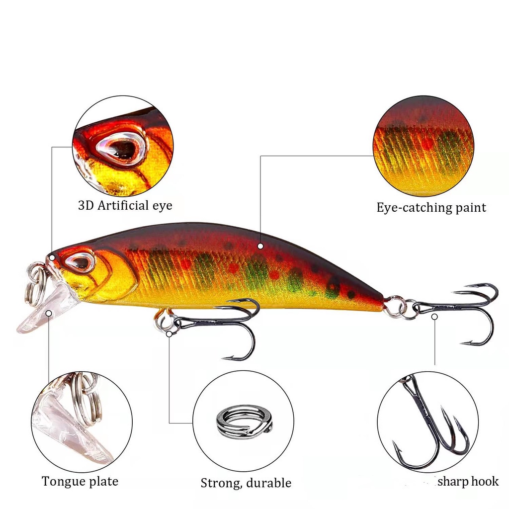 Umpan Mancing 5g/5.5cm Fishing Sinking Minnow Lure Umpan Ikan Alat Pancing Kail Plastic Bait Umpan Casting