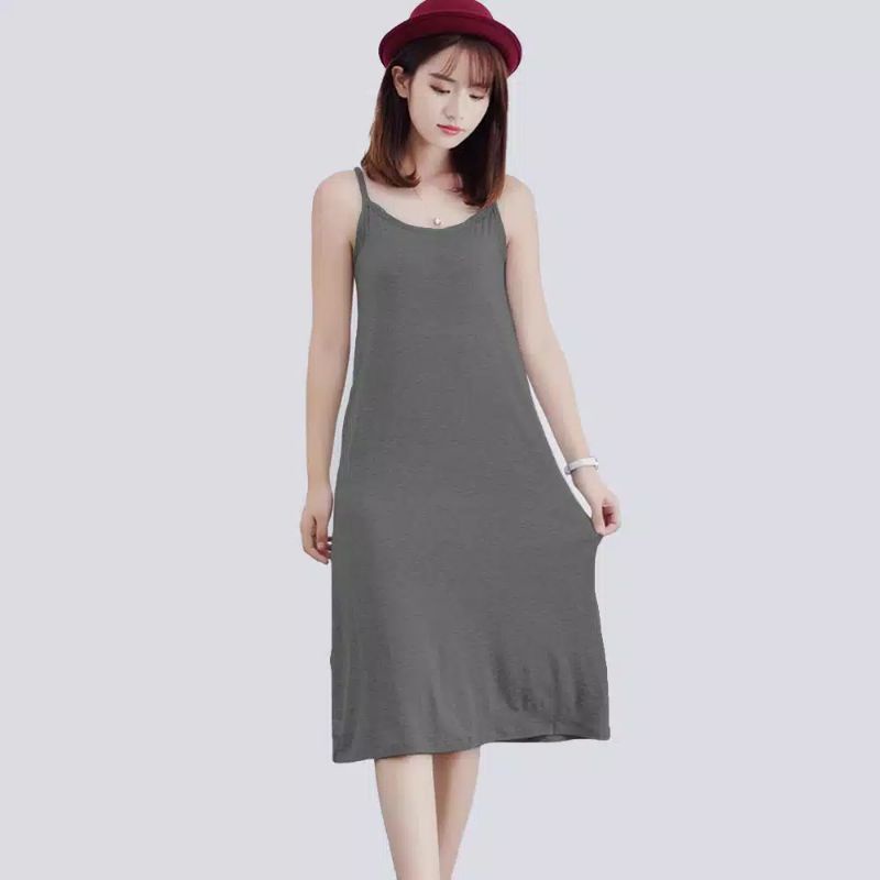 Midi Dress Camisoles Singlet Tali kecil Wanita Gaya Korea - fashion Anggun