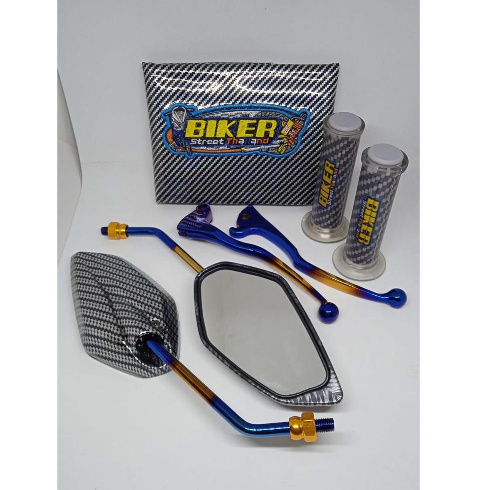 PAKET 4 ITEM VARIASI  VIXION/MIO SMILE SPORTY.JOK KARBON+GRIP KARBON+HENDEL TWOTONE+SPION VIXION 9S4