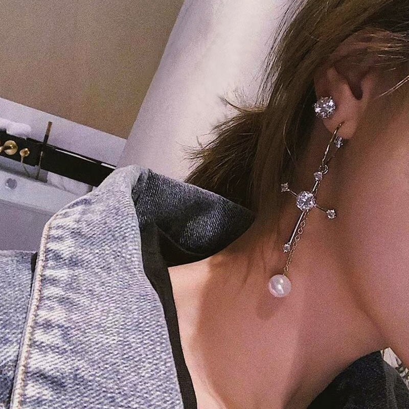 Anting Tusuk Model Silang Dengan Mutiara Gaya Harajuku Untuk Wanita