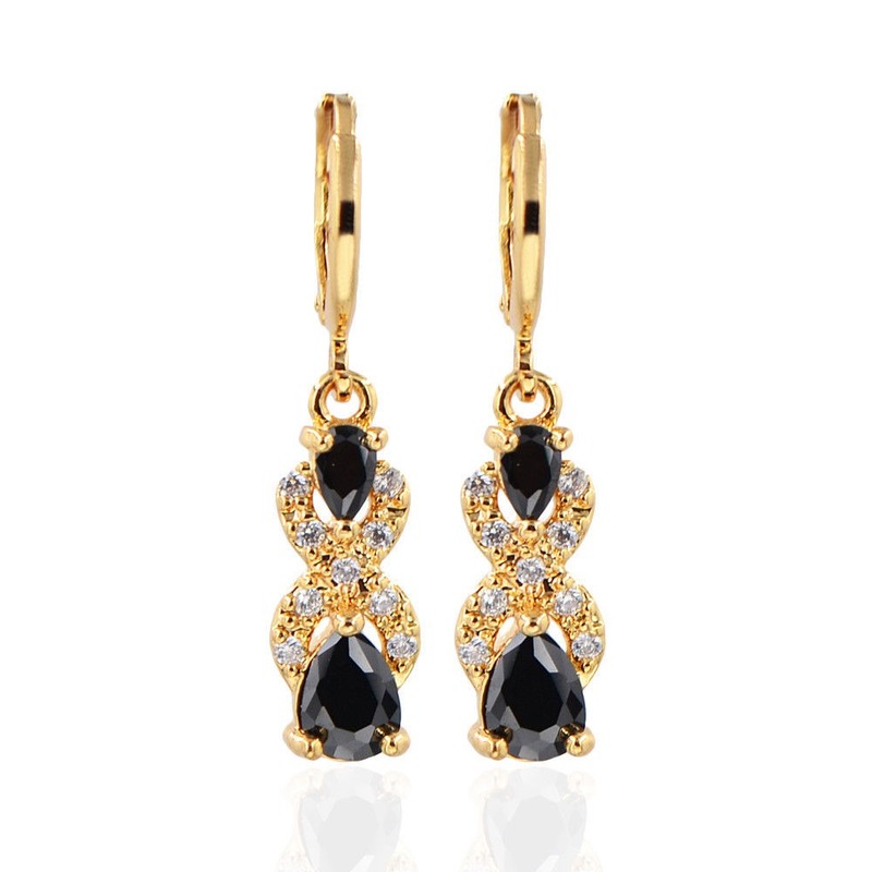 Kreatif Berbentuk Buah Pir Anting-Anting Berlian Berlapis Emas 18K