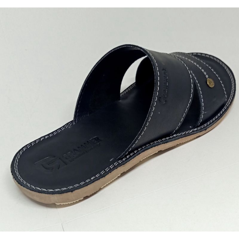 Sandal Slide Pria Kulit Asli Hitam Grammer