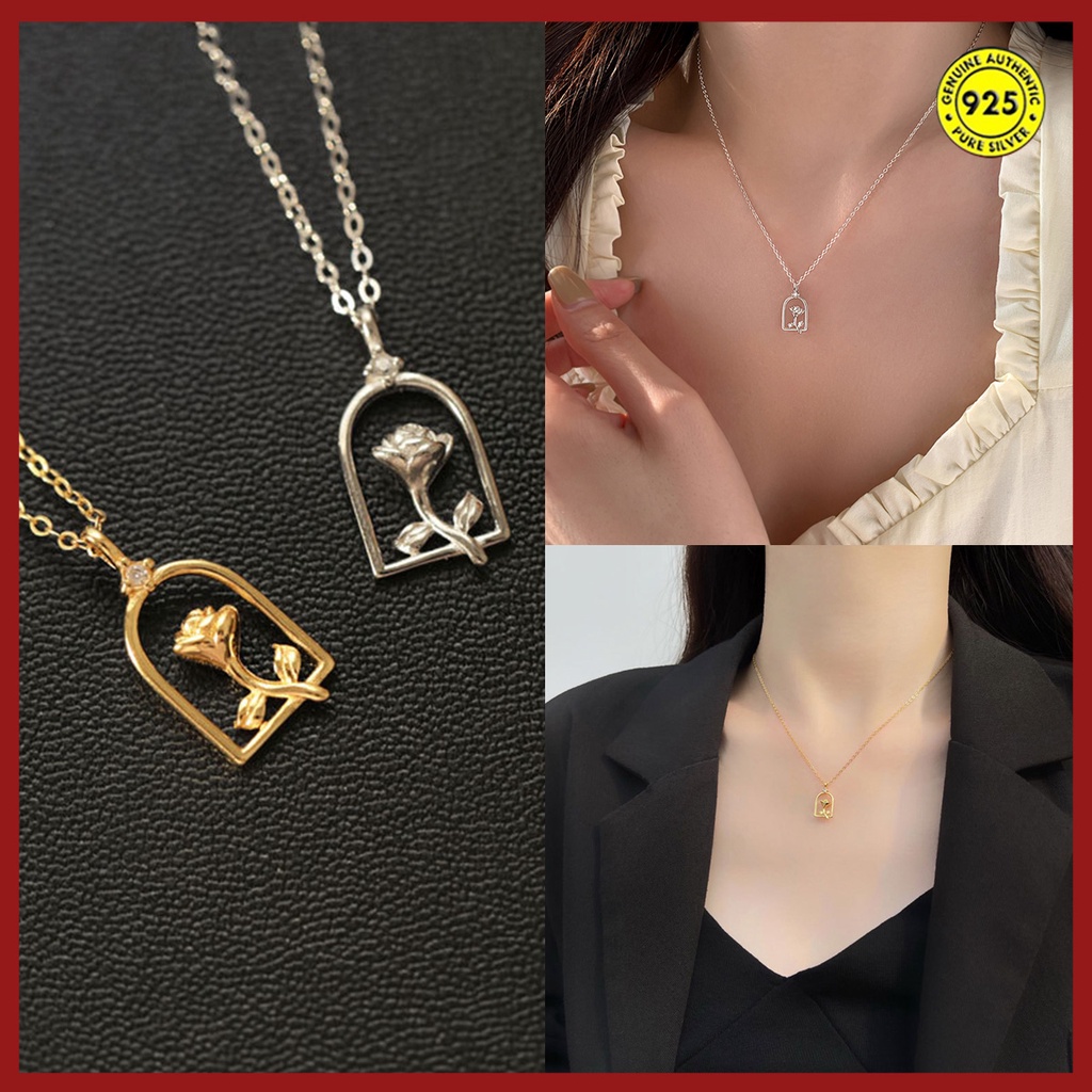 Kalung Rantai Dengan Liontin Bunga Mawar Hollow out Untuk Wanita