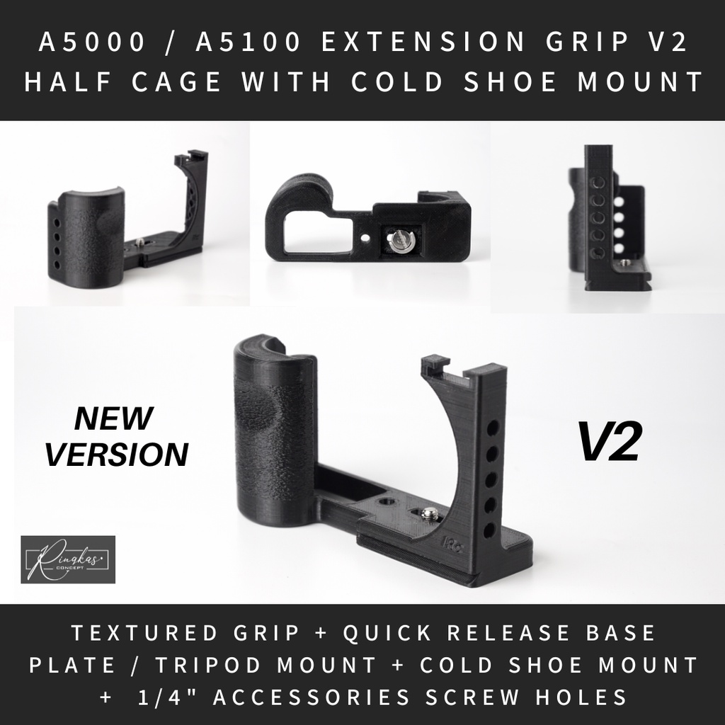 Extension Grip V2 Half Rig Cage Case Sony A5000 A5100 Cold Shoe Hot Shoe Mount 1/4 Inch Acessory Scr