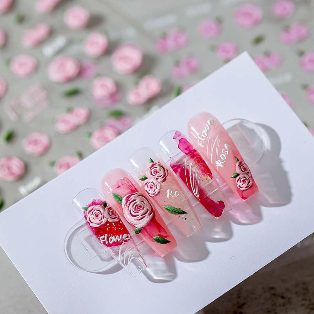 Mxbeauty Bunga Stiker Kuku Relief Cherry Semangka Rose Nail Art Dekorasi