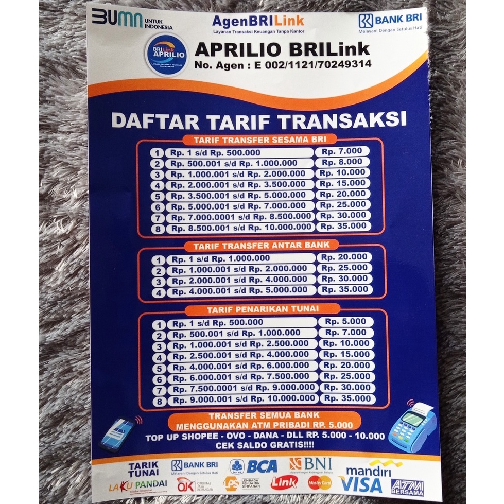 Jual Stiker Daftar Tarif Transaksi Brilink Menu Makanan Dll Indonesia