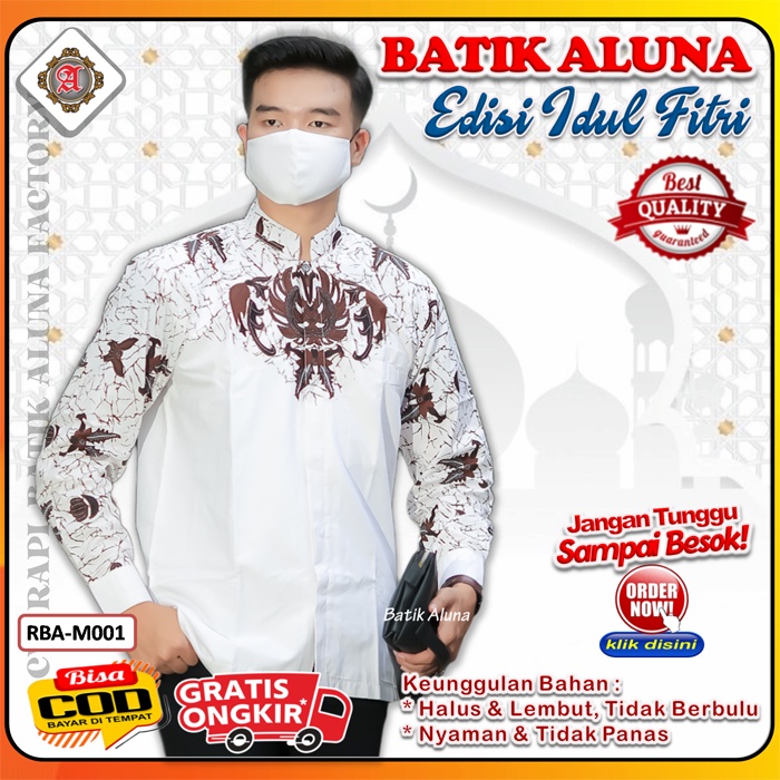EDISI IDUL FITRI Baju Koko Batik Muslim Remaja Lengan Panjang Busana Atasan Muslim Pria Dewasa Moder