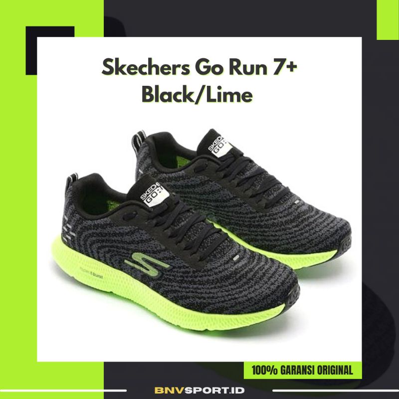 Sepatu Running Pria Skechers Go Run 7+ Black Lime 220200-BLKM Original Sneakers Sport BNIB