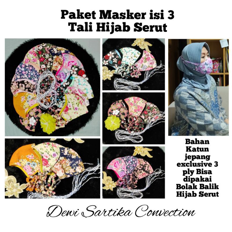 Paket hemat masker isi 3 hijab serut