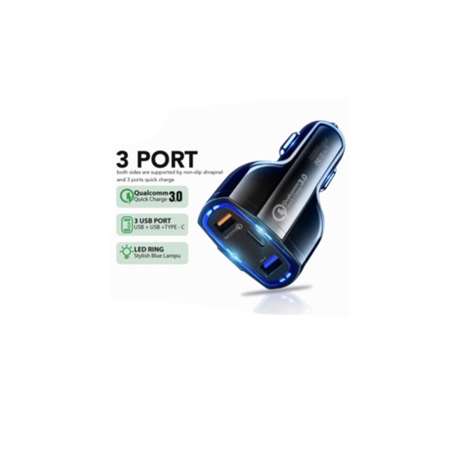 Car Charger Fast Charger 3 Port Usb QC 3.0 Type C Output Saver Mobil Motor