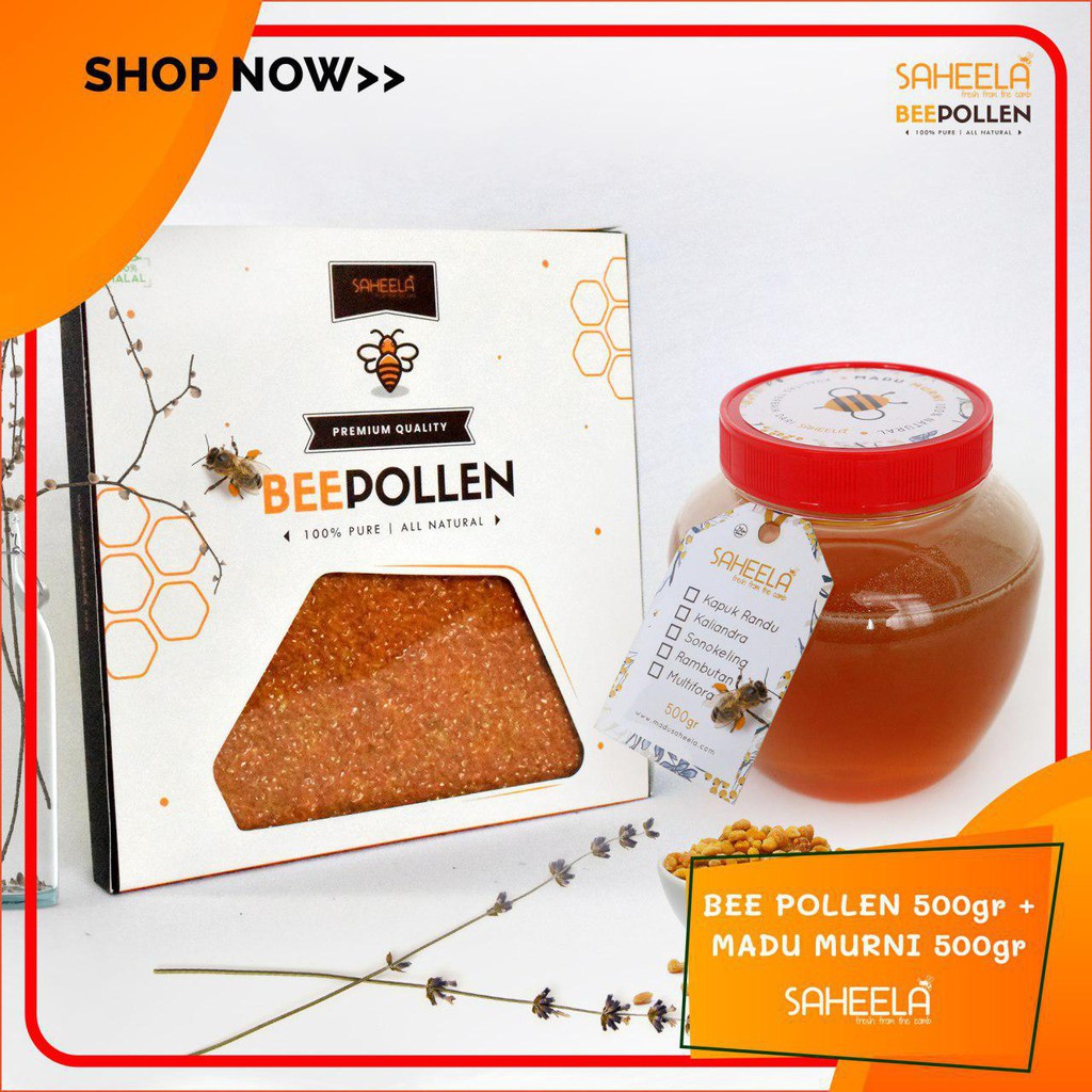 

[COD] Paket SEHAT - Bee Pollen Premium 500 gram - Madu Murni Saheela 500 gram