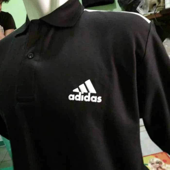 kaos polo atasan pria tshirt Adidas strip - Putih