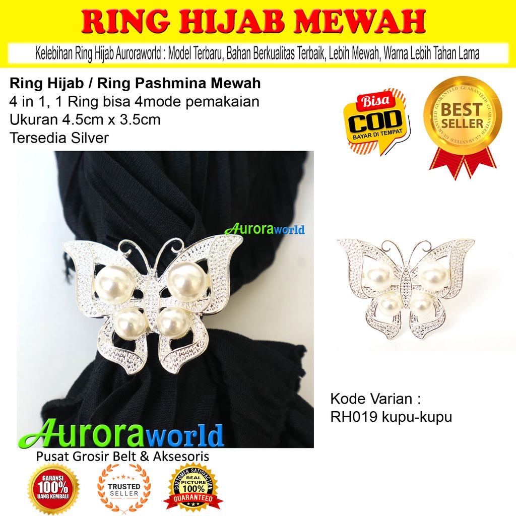 Auroraworld Ring Kerudung Ring Hijab Ring Syal Mutiara Berlian Mewah